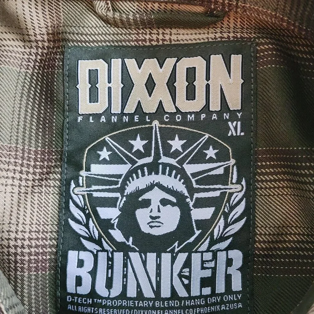 Dixxon Bunker Flannel Shirt Mens XL Green Tan Plaid D-Tech Button Up Casual - Picture 6 of 11
